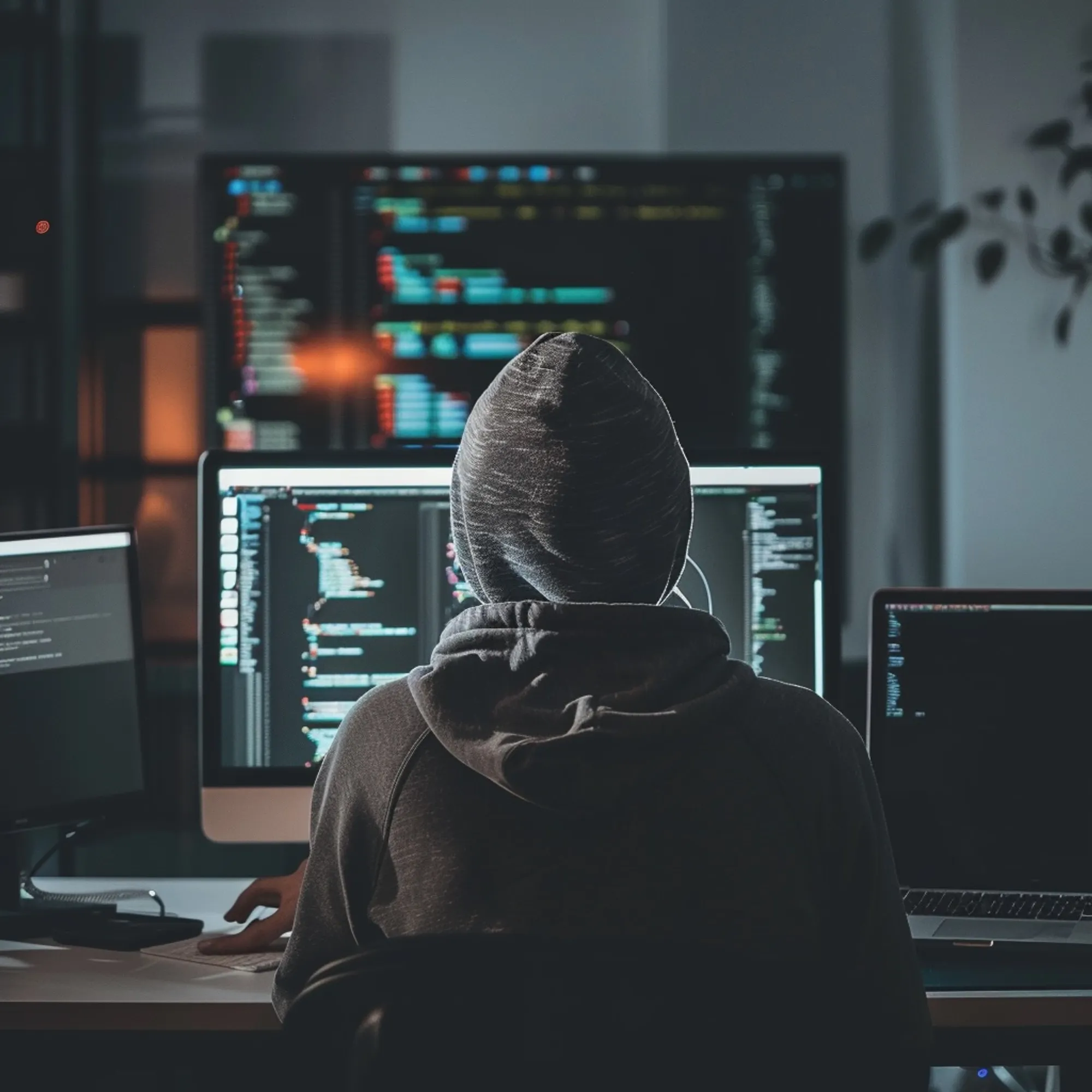 hacker achter computerschermen
